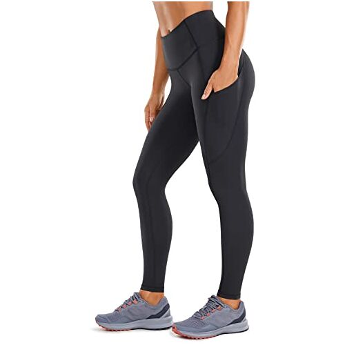 CRZ YOGA Dames Naked Feeling Gym Leggings Squat Proof Hoge Taille Yoga Broek Boterachtig Zachte Ondoorzichtige Workout Gym Sport Panty met Zakken 25 Inch Inktgrijs XL