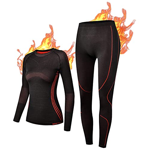 NOOYME Thermo-ondergoed voor dames, functioneel ondergoed voor dames, warm en ademend, functioneel ondergoed, dames thermo-ondergoed, dames ski-ondergoed, Sport zwart rood, M