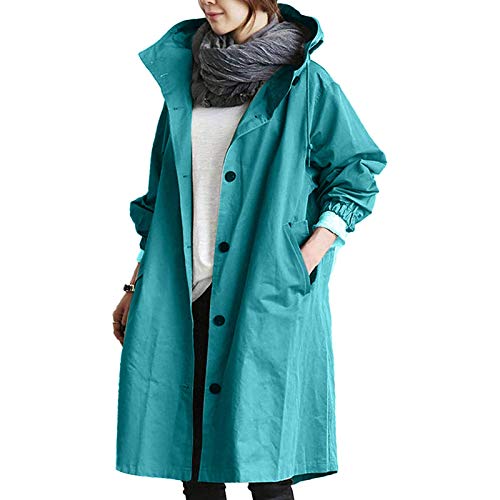 HANXIULIN Lichte winterjassen voor dames, waterdichte regenjassen, windjacks met capuchon, elegante windjas, trenchcoat, dagelijkse kleding, blauw, XXL