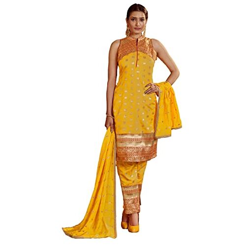 STYLE INSTANT Indiase Kurti Pant voor Dames met Zijde Dupatta   Art Silk Woven Readymade Kurtis Gestikte Kurtis Kurta-Voor Pakistaanse Vrouwen, Geel 2, XXL