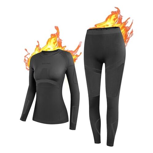 NOOYME Thermo-ondergoed voor dames, functioneel ondergoed voor dames, warm en ademend, functioneel ondergoed, dames thermo-ondergoed, dames ski-ondergoed, Extra warm zwart, XL