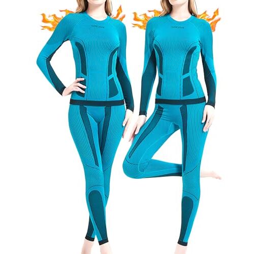 NOOYME Thermo-ondergoed voor dames, functioneel ondergoed, warm en ademend, functioneel ondergoed, dames, thermisch ondergoed, skiondergoed voor dames, warm_blauw, L