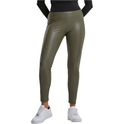 Urban Classics Dames Yoga broek Dames nep lederen legging hoge taille, Olijf, L Urban Classics Dames Yoga broek Dames nep lederen legging hoge taille, Olijf, L