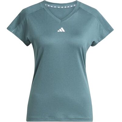 adidas Dames AEROREADY Train Essentials Minimal Branding V-Neck Tee, Preloved Teal/White, XS adidas Dames AEROREADY Train Essentials Minimal Branding V-Neck Tee, Preloved Teal/White, XS