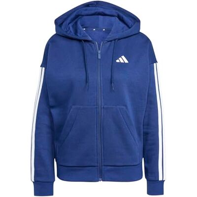 adidas dames Essentials 3-Stripes Full-Zip Fleece Hoodie Sweatshirt, dark blue/white, L adidas dames Essentials 3-Stripes Full-Zip Fleece Hoodie Sweatshirt, dark blue/white, L