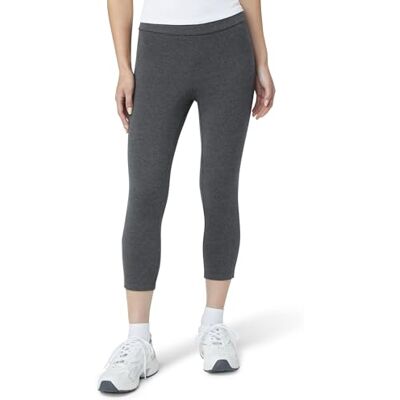 HUE Women's Wide Waistband Blackout Cotton Capri Leggings, Assorted, Graphite Heather, Medium HUE Women's Wide Waistband Blackout Cotton Capri Leggings, Assorted, Graphite Heather, Medium