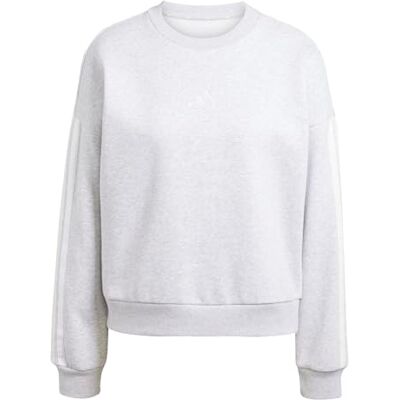 adidas dames Essentials 3-Stripes Fleece Sweatshirt, light grey heather/white, L adidas dames Essentials 3-Stripes Fleece Sweatshirt, light grey heather/white, L