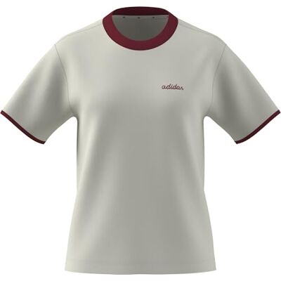 adidas Mujer Seasonal Essentials Colorpop T-Shirt with Embroidered Graphic, off white/active maroon, L adidas Mujer Seasonal Essentials Colorpop T-Shirt with Embroidered Graphic, off white/active maroon, L