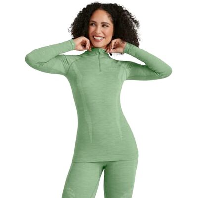 FALKE Dames Top van onderlaag Wool-Tech High Zip Neck W L/s Sh wol functioneel materiaal sneldrogend 1 stuk, Groen Quiet Green 7378, M FALKE Dames Top van onderlaag Wool-Tech High Zip Neck W L/s Sh wol functioneel materiaal sneldrogend 1 stuk, Groen Quiet Green 7378, M