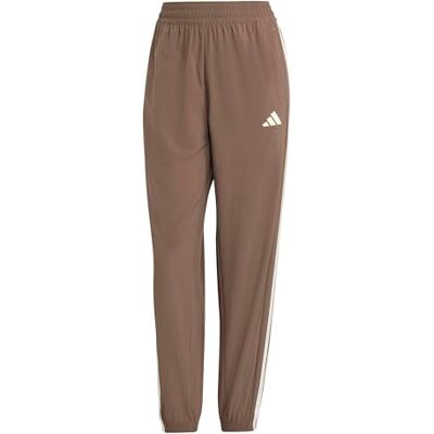 adidas Dames Train Essentials 3-Stripes Woven Pants, Earth Strata/White, XXS adidas Dames Train Essentials 3-Stripes Woven Pants, Earth Strata/White, XXS
