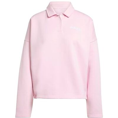 adidas dames Essentials Linear Fleece Polo Sweatshirt, clear pink/white, XXL adidas dames Essentials Linear Fleece Polo Sweatshirt, clear pink/white, XXL