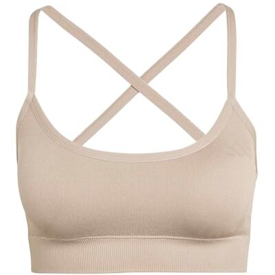 adidas Mujer Workout Essentials Knit Light Support Padded Bra, chalky brown, L adidas Mujer Workout Essentials Knit Light Support Padded Bra, chalky brown, L