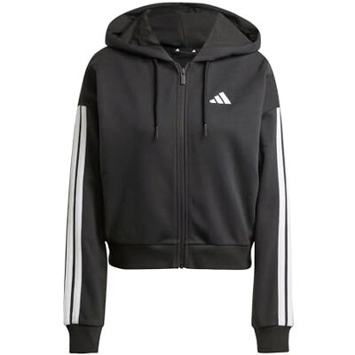 adidas dames Essentials 3-Stripes French Terry Full Zip Hoodie Sweatshirt, Black/White, XXS adidas dames Essentials 3-Stripes French Terry Full Zip Hoodie Sweatshirt, Black/White, XXS