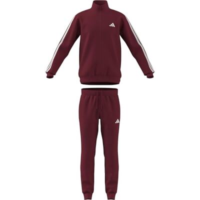 adidas Hombre SPORTSWEAR BASIC 3 STRIPES FLEECE TRACKSUIT, active maroon/white, S adidas Hombre SPORTSWEAR BASIC 3 STRIPES FLEECE TRACKSUIT, active maroon/white, S