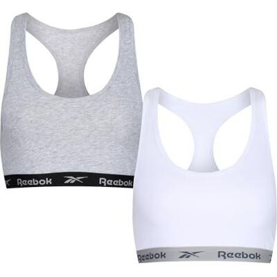 Reebok Frankie Crop Top voor dames, stretch cropped sporttop met racerrug, grijs/wit, pak van 2, Wit/Grijs Marl, XS Reebok Frankie Crop Top voor dames, stretch cropped sporttop met racerrug, grijs/wit, pak van 2, Wit/Grijs Marl, XS