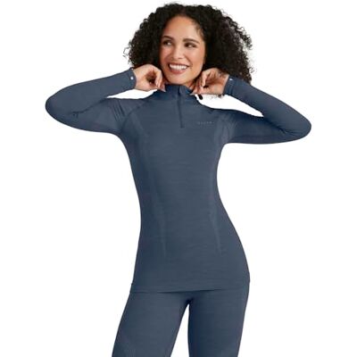 FALKE Dames Top van onderlaag Wool-Tech High Zip Neck W L/s Sh wol functioneel materiaal sneldrogend 1 stuk, Blauw Capitain 6751, XS FALKE Dames Top van onderlaag Wool-Tech High Zip Neck W L/s Sh wol functioneel materiaal sneldrogend 1 stuk, Blauw Capitain 6751, XS