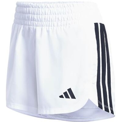 adidas Mujer Pacer Workout Woven High Rise Shorts, white/black, XS 5 inch adidas Mujer Pacer Workout Woven High Rise Shorts, white/black, XS 5 inch