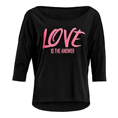 WINSHAPE MCS001 ultra licht damesshirt met 3/4 mouwen, met neonroze "Love is the answer" glitteropdruk, Dance Style, fitness, vrije tijd, sport, yoga, workout WINSHAPE MCS001 ultra licht damesshirt met 3/4 mouwen, met neonroze "Love is the answer" glitteropdruk, Dance Style, fitness, vrije tijd, sport, yoga, workout