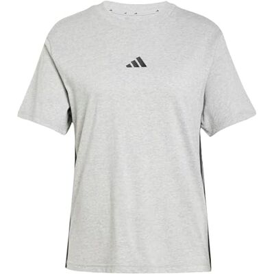 adidas dames Essentials 3-Stripes Cotton Shirt, medium grey heather/black, XS adidas dames Essentials 3-Stripes Cotton Shirt, medium grey heather/black, XS