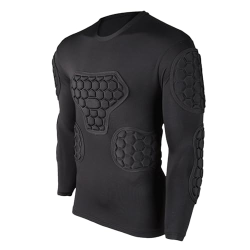 BERO Gewatteerd voetbalshirt   Zwart voetbalshirt met lange mouwen gewatteerd voetbalshirt voor volwassenen en kinderen, gewatteerde paintballshirts voor voetbal, basketbal, paintball