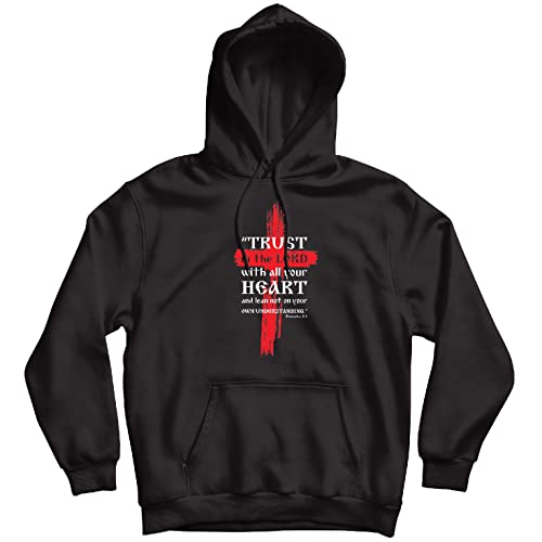 lepni.me Capuchon Sweatshirt Vertrouw op de Heer met heel je hart Christelijke Bijbelvers Religieuze geschenken (L Zwart Veelkleurig)