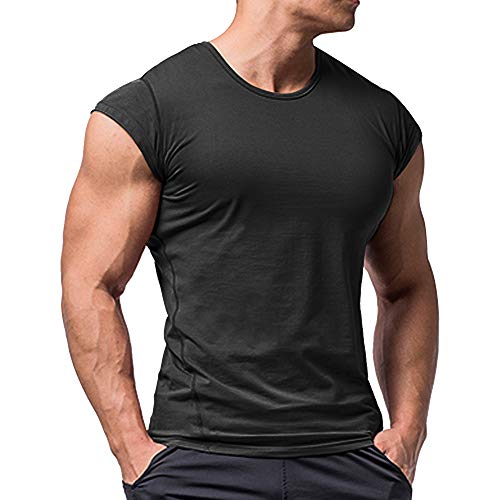 Muscle Alive Heren Atletisch T-shirts Tees Korte mouw Spier Besnoeiing voor Bodybuilding Training Opleiding Fitness Tops Ronde hals Katoen