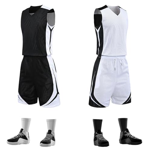 HULG Basketbalkleding, basketbal jersey en shorts, basketbal mouwloos pak, uniek AB oppervlak ontwerp, volwassen basketbal jersey basketbal jersey kit geschenken (kleur-03,4XL)