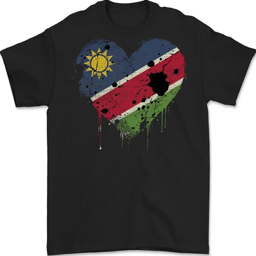 3TEES Liefde Namibië vlag Namibische dag voetbal heren T-shirt 100% katoen, Zwart, XL