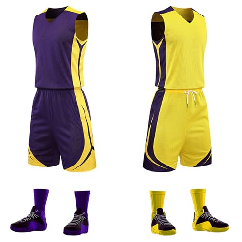 HULG Basketbalkleding, basketbal jersey en shorts, basketbal mouwloos pak, uniek AB oppervlak ontwerp, volwassen basketbal jersey basketbal jersey kit geschenken (kleur-02, XL)