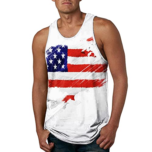 Generic Heren Mode Tank Tops Vest 2024 Nieuwe Zomer Tops Tops Lente Blouse Zomer Tank Gedrukt Mouwloze Hals Strand O Mannen Casual Vlag Mannen Tank Tops Heren Plain T-shirts Pack, Wit, 3XL