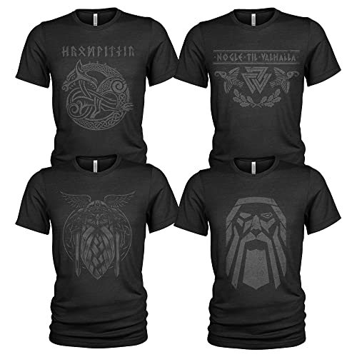 Quarter Mile Clothing Set van 4 T-shirts Nordic God Odin   Raven   Runen   Valkyrie   Ragnarök   Viking   Walhalla   Midgard   T-shirt uit de Scandinavische mythologie, Norse Mythology #2, 3XL