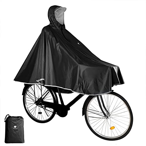 Anyoo Waterdichte Fietsponcho Fiets Regenjas Jas Capes Lichtgewicht Compact Herbruikbaar voor Jongens Mannen Vrouwen Volwassenen-Zwart