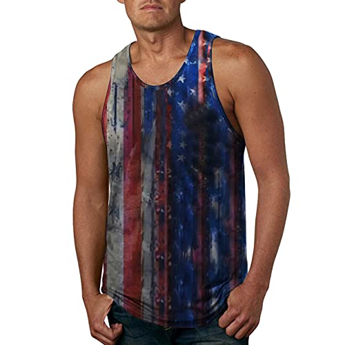 Generic Zomer Mouwloze Tanktops voor Mannen 2024 Nieuwe Blouse O Casual Mouwloos Lente Strand Zomer Mannen Gedrukt Vlag Tops Tank Hals Mannen Tank Tops Katoen Lange Mouw Workout Shirt, Blauw, M