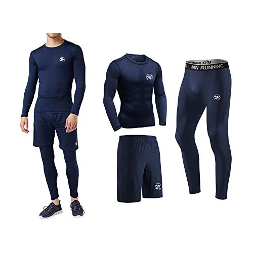 meeteu 3 stuks functioneel shirt voor heren, compressieset, functioneel ondergoed, hardloopbroek, tights voor heren, sportkleding, set voor mannen, blauw, XL