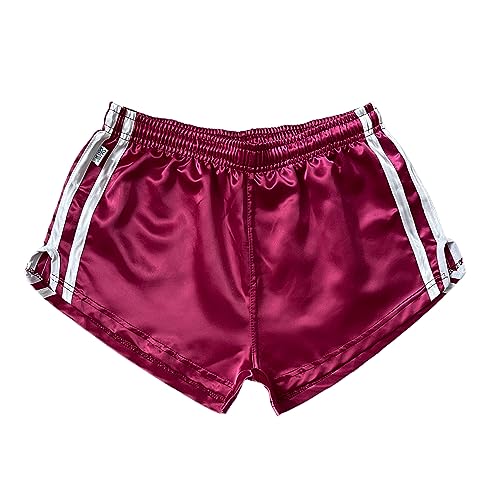 iiffii Nylon satijnen retro shorts voor heren, high-performance thai-boxshorts, glanzende nylon actieve wear stijlen voor sportieve nylon shorts, ultiem comfort en stijl, magenta, 3XL grote maten kort