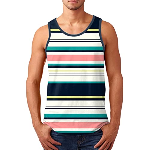 Generic Mannen Mode Tank Tops Vest 2024 Nieuwe Zomer Tops Mannen Zomer Casual Strand Tops Shirt Mode Sport Gestreept Mouwloos Strand Shirt Top Losse Tank Top Shirt Katoen T-shirt Mannen, Wit, L