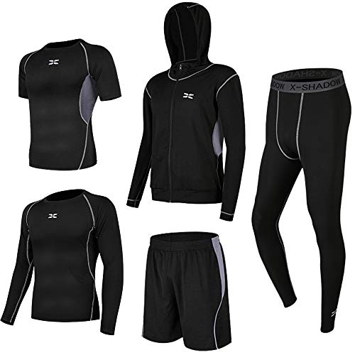 Superora Fitness kleding set 5 stuks heren atletic fitness sport pak, grijs, L