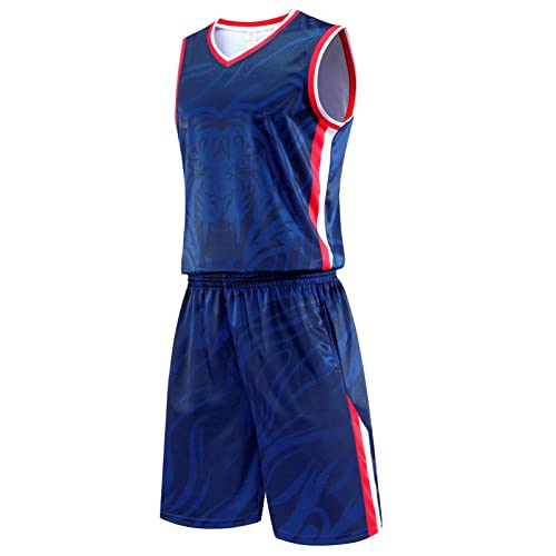 HULG Basketbal kleding, basketbal Jersey, Basketbal Jersey Shirt en Shorts, volwassen basketbal Jersey, basketbal mouwloos pak, basketbal Sportkleding, T-shirt Vest + Shorts (jersey-05, 6XL)