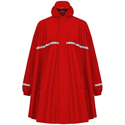 HOCK Regenponcho met ritssluiting en mouwen, fietsponcho, waterdicht en ademend, met capuchon en reflectoren, regenbescherming, hoogwaardige regenkleding, rood, L