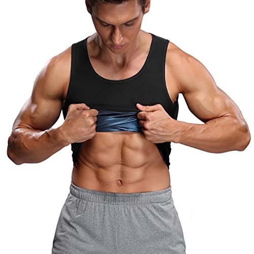 Weyot Zweetvest voor mannen, zweten pak voor gewichtsverlies, heren taille trainer vest, sauna-vest voor mannen gewichtsverlies, zweet tanktop voor mannen, 4XL/5XL, blauw