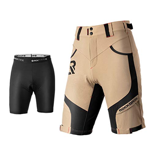 ROCKBROS Korte Fietsbroek Heren Fietsbroek Met Zeem 4D Ademend Sneldrogend Fietsbroek MTB Broek Fietsbroek Lichtbruin M-4XL