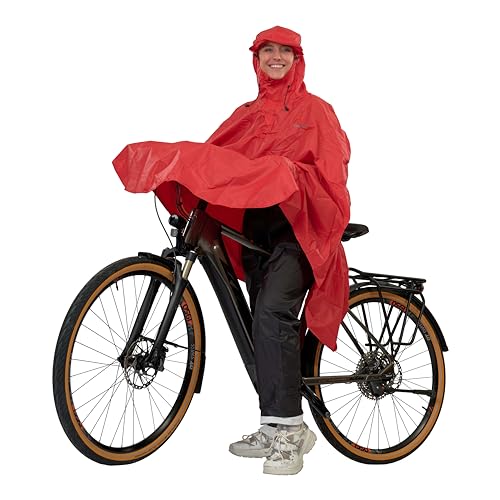 LOWLAND OUTDOOR fietsponcho, rood, 100% waterdicht (10.000mm) ademend (8.000g/M²) PFAS vrij!