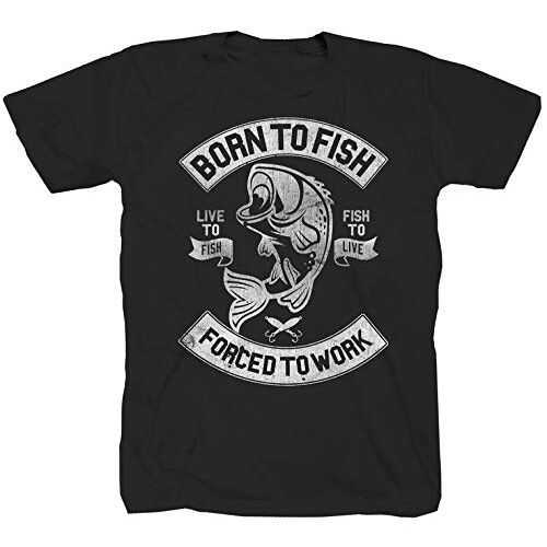 Tex-Ha T-shirt met opdruk "Born to Fish Vissen" Vissen Vissen Angel Hobby Vis, zwart