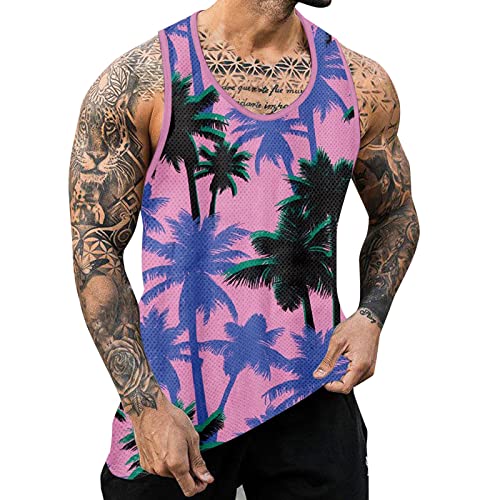 Generic Mannen Mode Tank Tops Vest 2024 Nieuwe Zomer Tops Mesh Comfortabele Printing 3D Digitale Printing Casual Losse Mannen Tank Top T-shirt Mannen, roze, XS