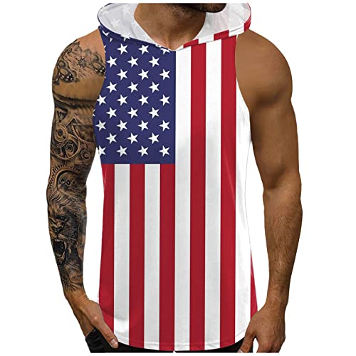 UnoSheng Day The Onafhankelijkheid Tanktop Heren Sport Vest Dry Fit Capuchon Tanktop Sneldrogend Onafhankelijkheidsdag Fitness Shirt Ademend Workout Gym Shirts Undergarment, wit, 3XL