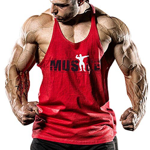 Alivebody Bodybuilding Tank Top Strap Fitness Stringer Okselshirts voor heren, rood, S