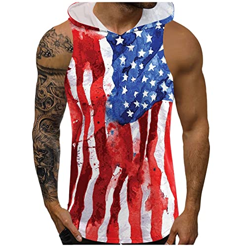 LOIJMK Day The Onafhankelijkheid Tanktop Heren Sport Vest Dry Fit Capuchon Tanktop Sneldrogend Onafhankelijkheidsdag Fitness Shirt Ademend Workout Gym Shirts Undergarment, rood, M