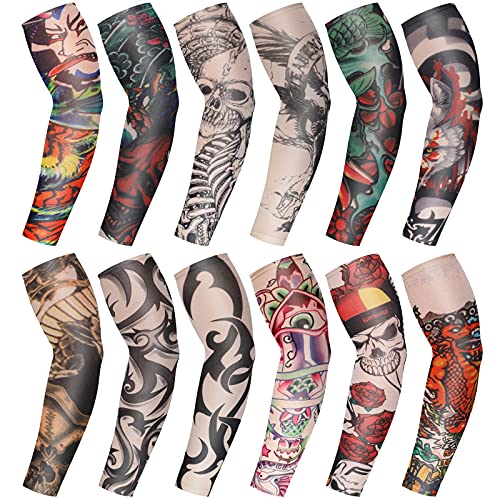 BBTO 12 stuks tattoo-mouwen set vervalste zonnecrème armelingen, Schedel patroon