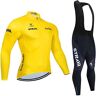 Atack-B Heren Lange Mouwen Wielertrui Pakken, Wielertrui Set Jersey + 9D Gel Gewatteerde Bib Broek Fietsen Pak Lente Herfst Winddicht Jas Fietsen Kleding Set (Geel 1, L)