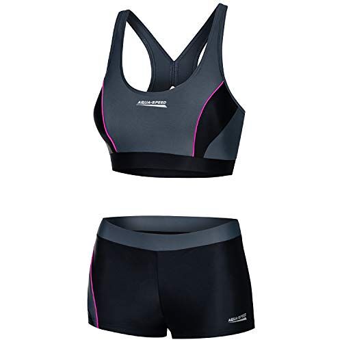 Aqua Speed Sport Bikini Set Ladies Girls   Top Bustier   Two Piece Swimsuit Aquafitness   sporty Swimwear   Swimming Pool   Pool   Size 36, 139 Black Gray Pink   Fiona